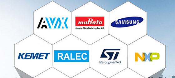 代理经销品牌完整，村田（MuRata）、三星（SAMSUNG）、基美（KEMET）、台湾友顺（UTC）、长电、LRC、NXP 、 TI、ON等等超过30余品牌。